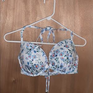 Blue and White Floral Bikini Top